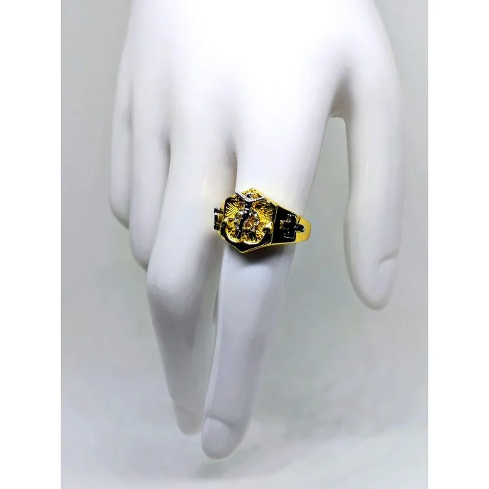 Men's NEW size 10 Jesus Cross CZ Gold & Silver 2 Tone Christian/Cross Ring